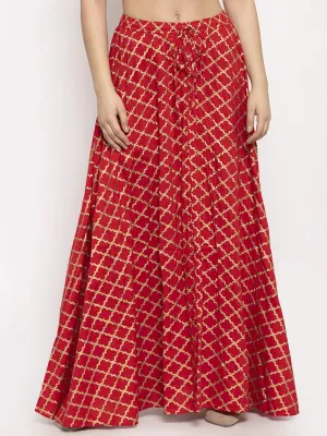 Women'S Red Printed Rayon Skirt