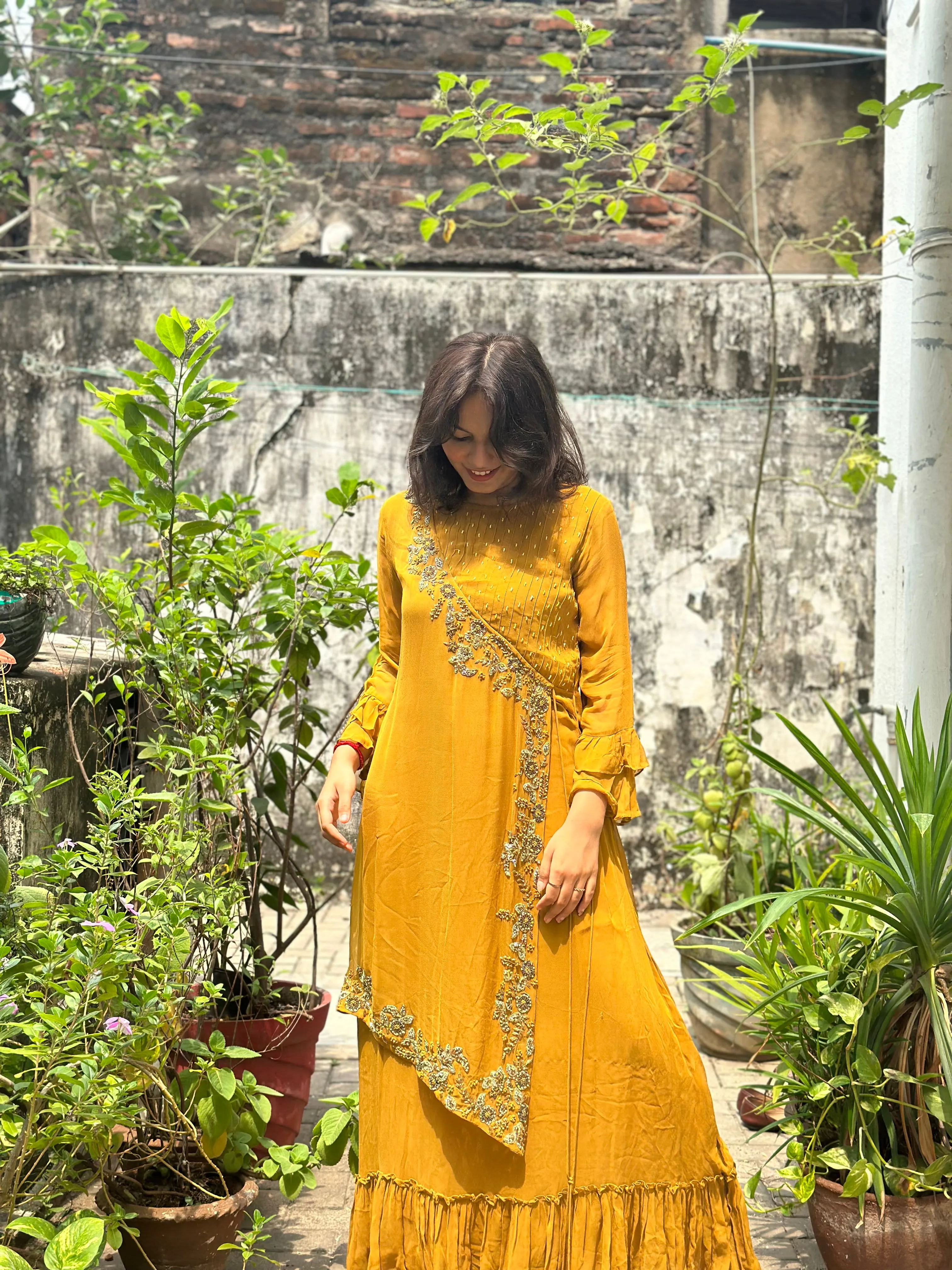 YELLOW DESIGNER INDOWESTERN GOWN