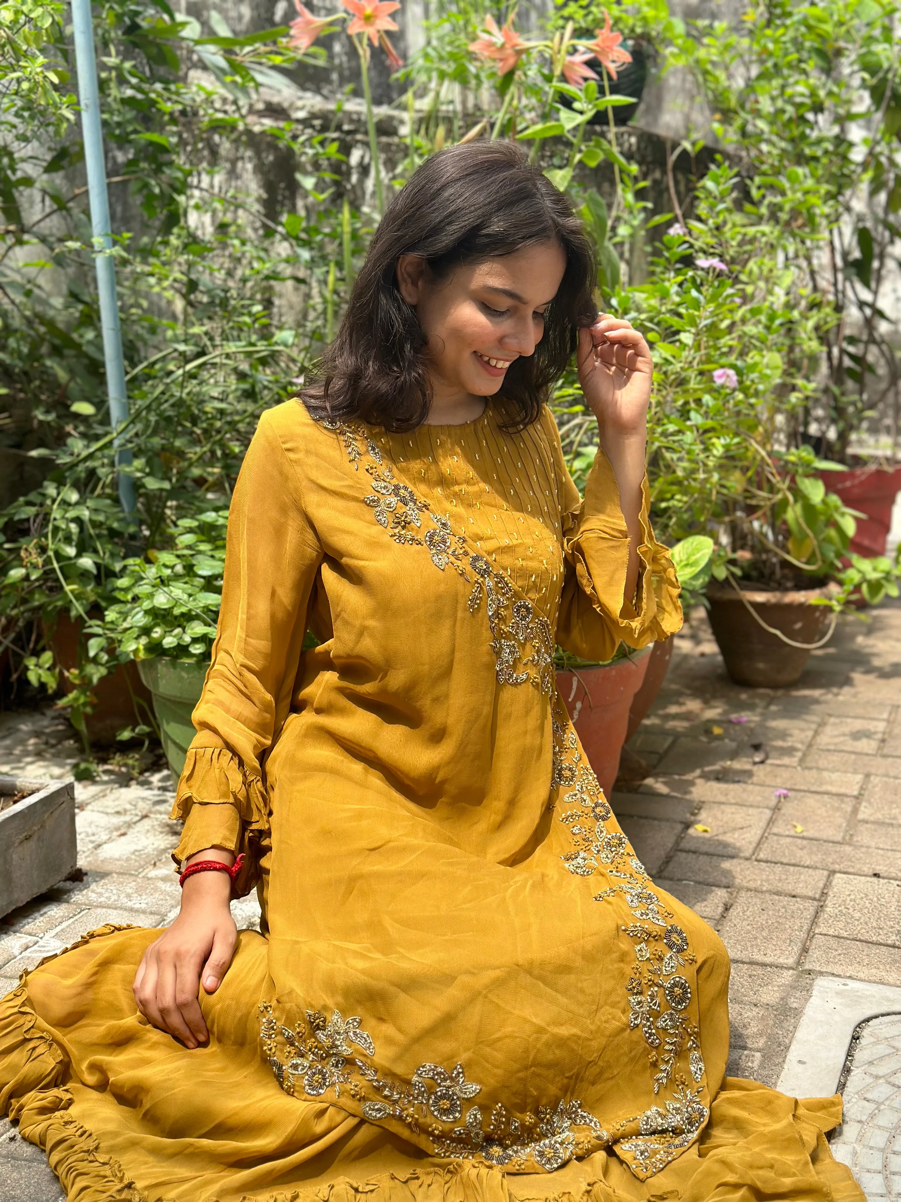 YELLOW DESIGNER INDOWESTERN GOWN