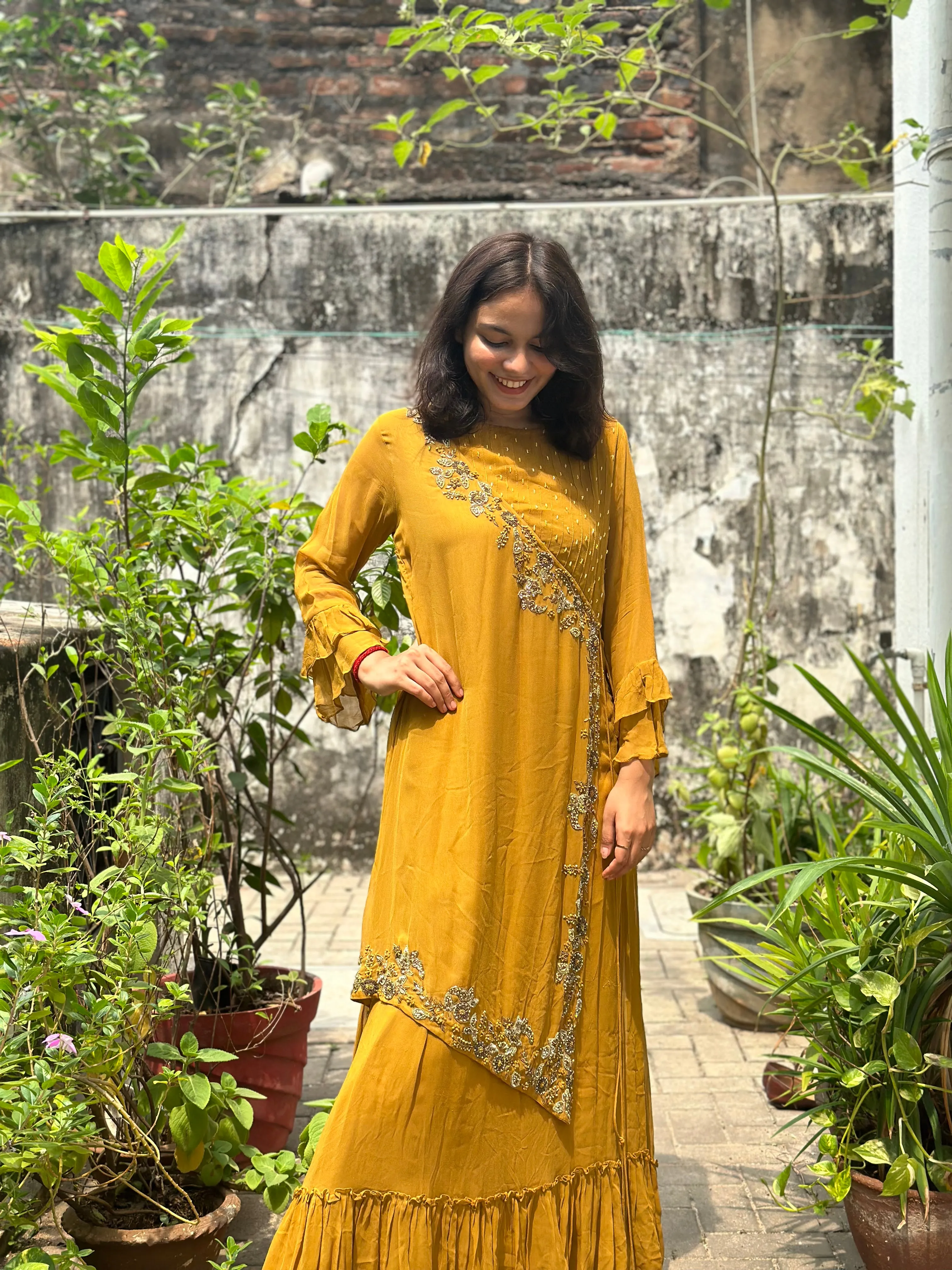 YELLOW DESIGNER INDOWESTERN GOWN