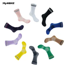 YKYW 2024 Cycling Running Professional Sport Mid-height Socks Wicking Antibacterial Durable Breathable Bicycle Socks Reflective 10 Colors