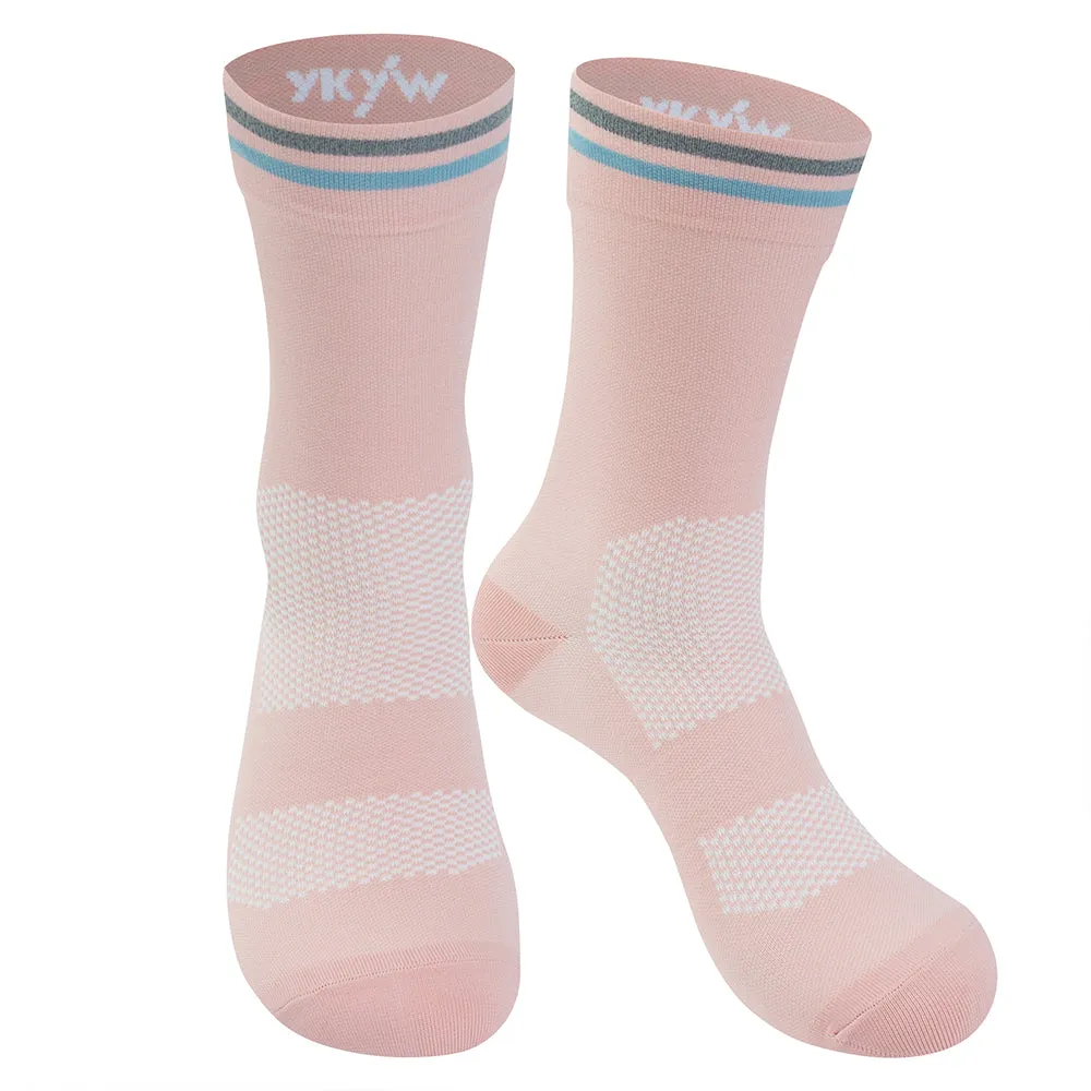 YKYW 2024 Cycling Running Professional Sport Mid-height Socks Wicking Antibacterial Durable Breathable Bicycle Socks Reflective 10 Colors