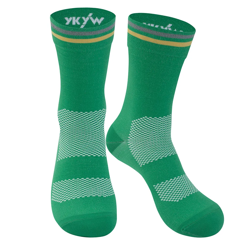 YKYW 2024 Cycling Running Professional Sport Mid-height Socks Wicking Antibacterial Durable Breathable Bicycle Socks Reflective 10 Colors