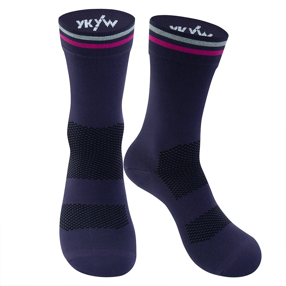 YKYW 2024 Cycling Running Professional Sport Mid-height Socks Wicking Antibacterial Durable Breathable Bicycle Socks Reflective 10 Colors