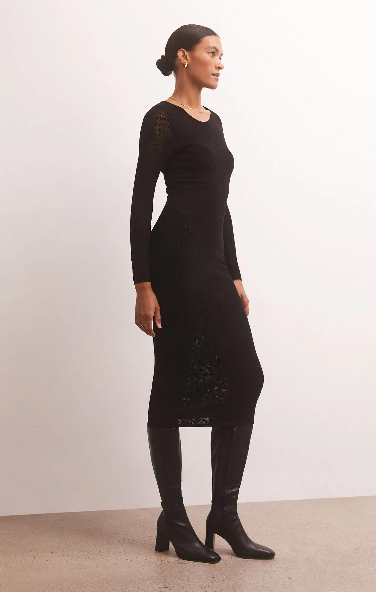 ZSU Liza Mesh Midi Sweater Dress in Black